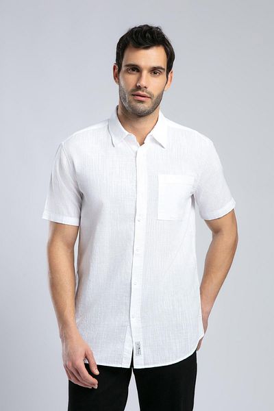 Lee Cooper قميص Desola رجالي منسوج بأكمام طويلة مصنوع من القطن بنسبة 100% باللون الأبيض