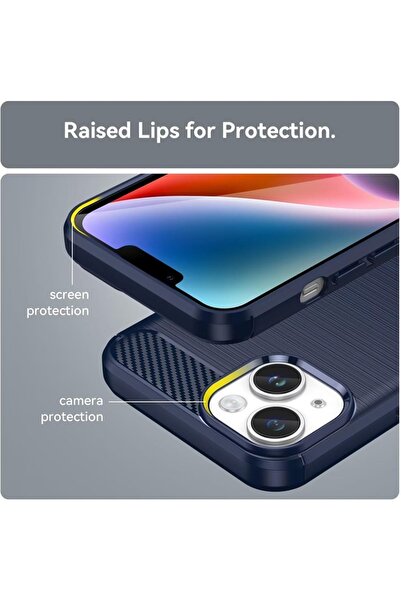 SKYDDAR INNOVATION Θήκη για iPhone 15 Plus, Σιλικόνη από Άνθρακα, Λεπτή, με υφή από Ανθρακονήματα, Μπλε, με αυτοκόλλητο