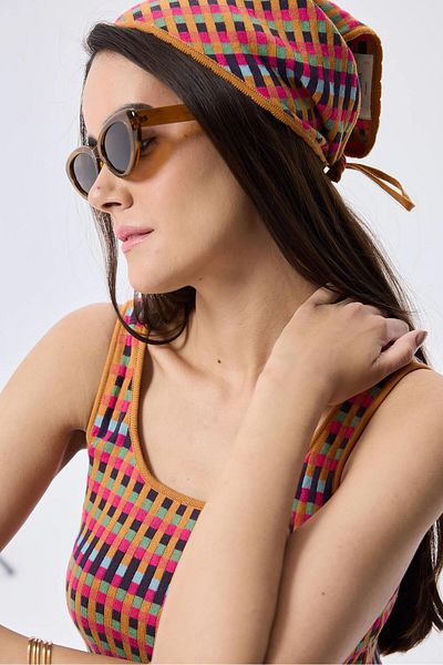 Peraluna Isla, Jacquard Organic Cotton Knitwear Bandana - Multi Mustard