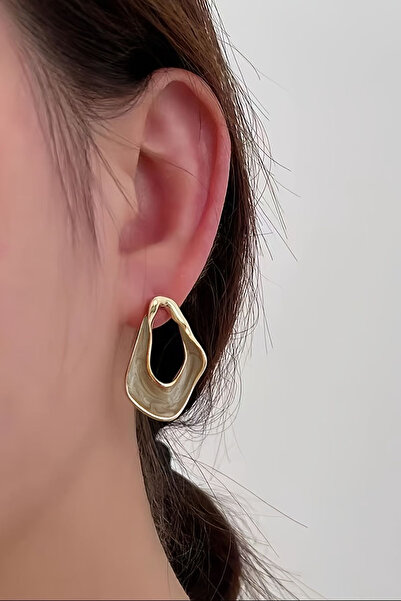 Glaren Asimetrik Mineli Altın Renk Kadın Küpe