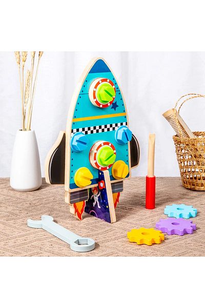 OEM Montessori wooden rocket building set for children, 25 pieces
