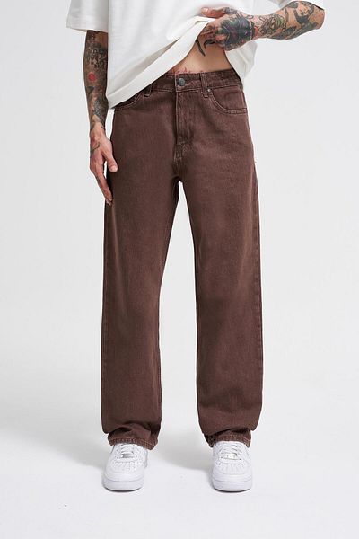 Machinist Baggy Relaxed Jean Effect Trousers Coffee Acid