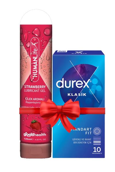 Durex humanlife Klasik Prezervatif 10'lu + Humanlife Çilek Aromalı Kayganlaştırıcı Jel Lubricant 125