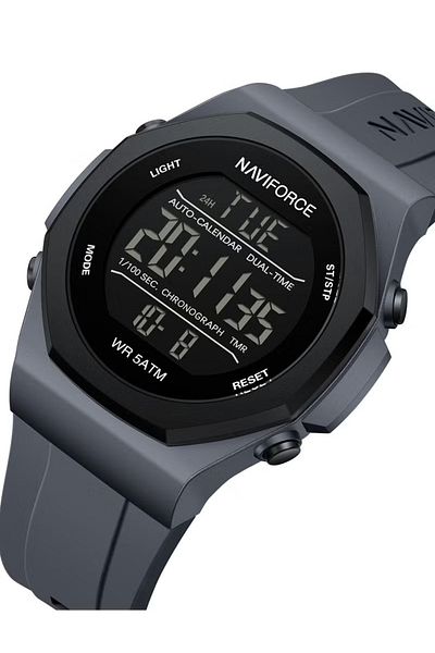 Naviforce Fumed Silica Strap Multifunctional Digital LCD Wrist Watch For Men