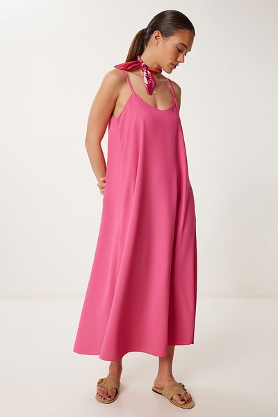 Lovelyİstanbul Rochie elegantă drapată cu bretele FUCHIA LGK0004