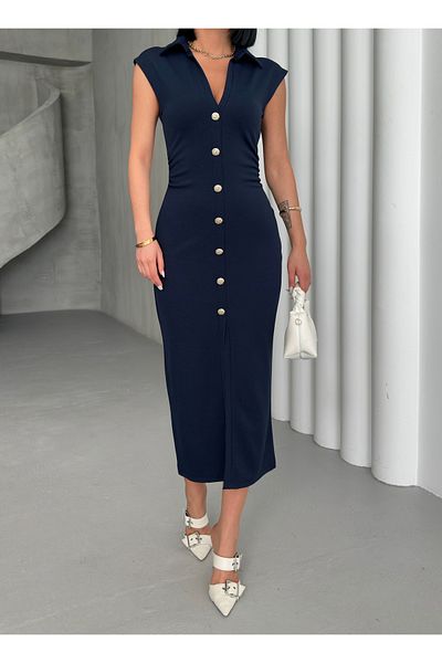 badibadii Rochie cu guler polo cu nasturi aurii