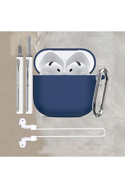 Choice For Airpods 4 Dark Blue For Apple Airpods 4 Case With Cleaner Kit Soft Silicone Protective Cover For