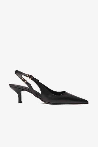 Seniorah Black Skin Double Buckle Women's Heeled Shoes