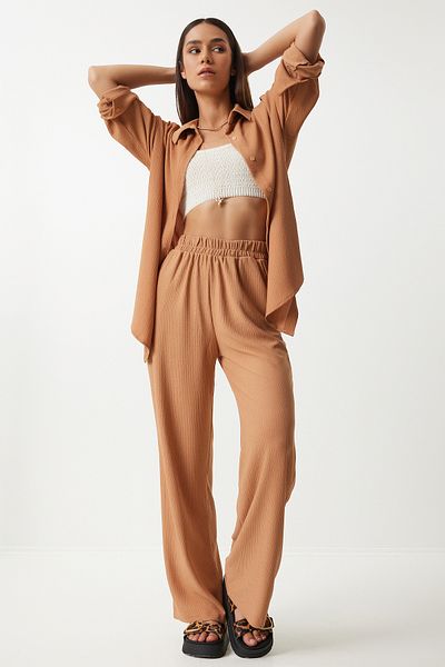 Lovelyİstanbul Comfortable Knitted Shirt and Trousers Set - Biscuit Lkh0001