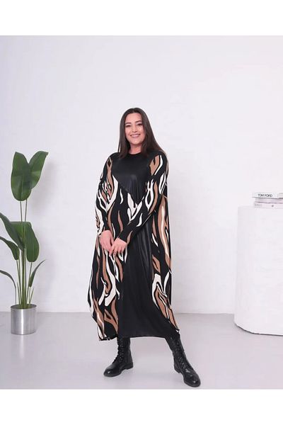 ModaMinar Γυναικείο φόρεμα με μοτίβο από δερμάτινο χτενισμένο βαμβακερό ύφασμα μεγάλου μεγέθους New Season