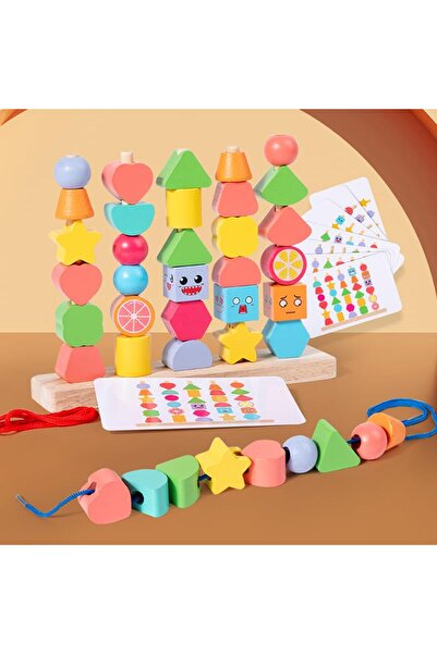 sallma Sorting, lacing and stacking toy with 5 columns, Montessori wooden toy