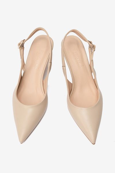 Seniorah Beige Skin Double Buckle Women's Heeled Shoes