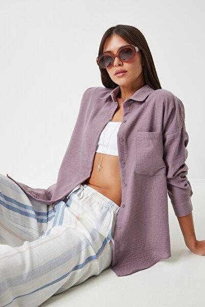 Lovelyİstanbul Λινό πουκάμισο Ayrobin Oversize - Λιλά Ldd0009