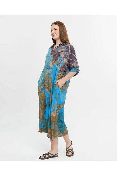 Ranasubaşı Batik Shirt Dress Turquoise