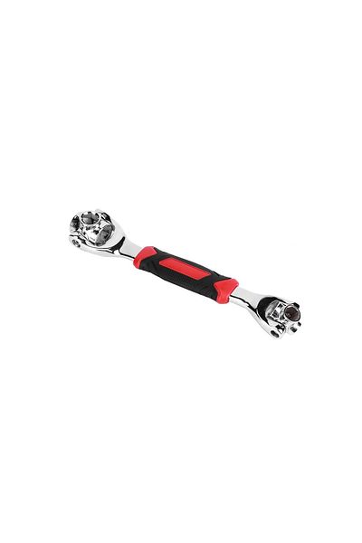 OEM Universal wrench 8-19 mm, rotating heads, steel and plastic, 25 cm, rubberized handle, silver/black