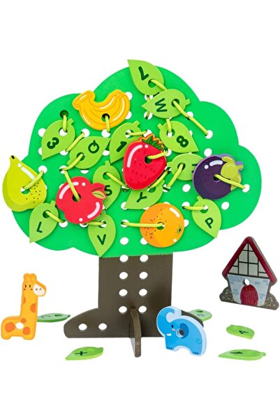 sallma Wooden Lacing Toy, Lacing Tree - Little Red Riding Hood Leaves & Fruits