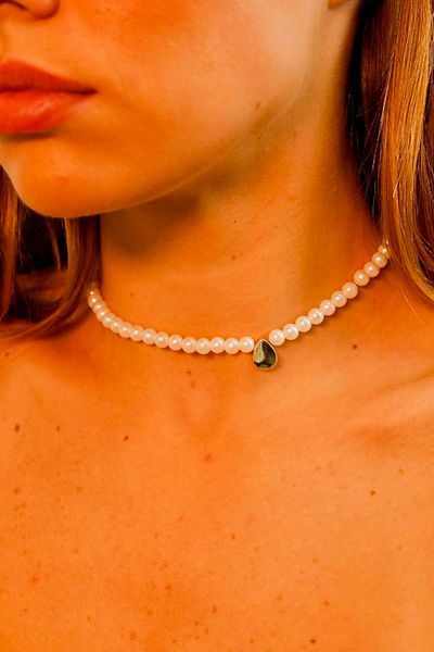 Modex Drop Figured Row White Pearl Necklace (32cm)