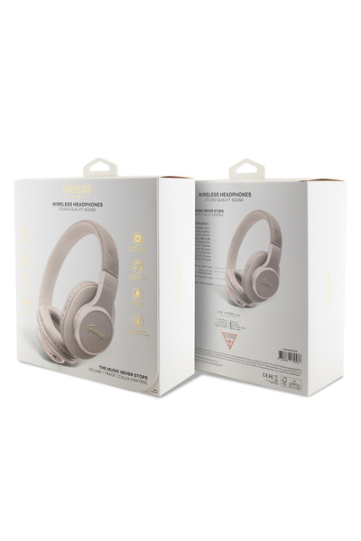 Guess Kulak Üstü Bluetooth Kulaklık Guess Lisanslı PU 4G Desen Metal Logolu Tone On Tone V5.3 Pembe