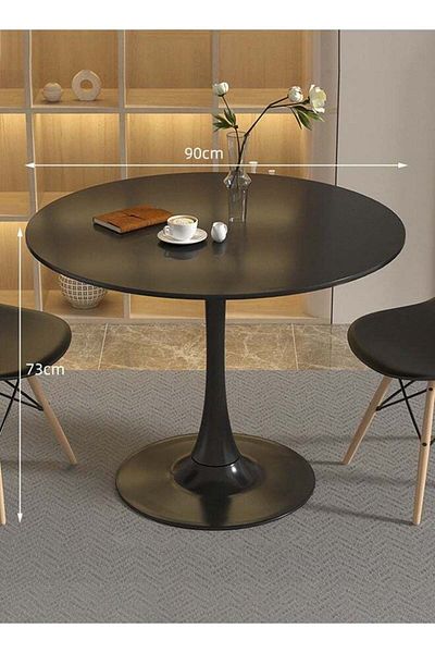 Taimi طاولة طعام دائرية أنيقة من البلاستيك مقاس 90×90×73 سم، طاولة قهوة لغرفة المعيشة، غرفة الطعام، لون أسود