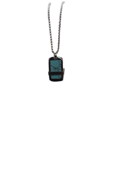 İNTERTAKI Men's Steel Necklace |   Turquoise Stone Rectangular Pendant |   Black Frame |   The Meeting of Elegance and Style