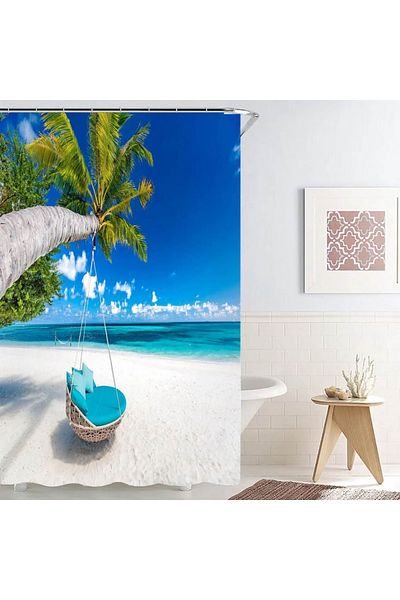 HASEPE Beach shower curtain with palm trees HASEPE, waterproof PEVA, 12 rings for fastening, 180x180 cm