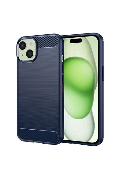 SKYDDAR INNOVATION Carcasă pentru iPhone 15 Plus, silicon carbon, subțire, cu textură din fibră de carbon, albastră, cu autocolant inclus