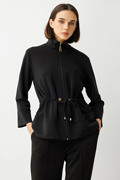 ON Beli Bağcıklı Dik Yaka Ceket Siyah 54382