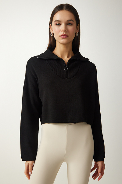 Lovelyİstanbul Pulover negru din tricotaje - Guler cu fermoar, Lpf0044