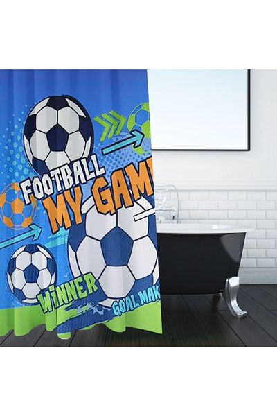 HASEPE soccer shower curtain, waterproof PEVA, easy to clean, 12 rings for fastening, 180x180 cm
