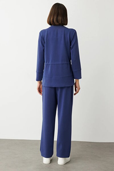 ON Beli Bağcıklı Dik Yaka Ceket Indıgo 54382