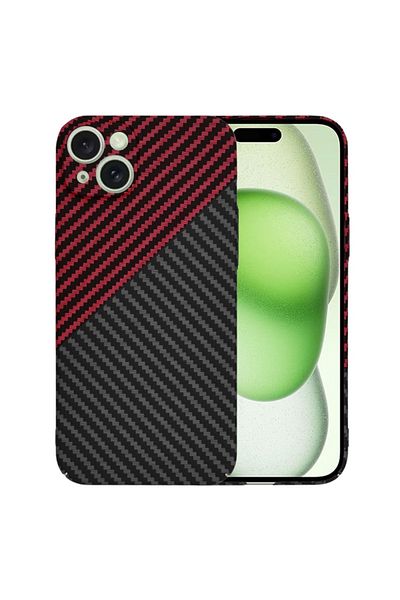 SKYDDAR INNOVATION Case for IPhone 15 Plus, carbon texture, Carbonite FiberShell, Dark Red, sticker set