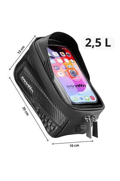 zagatto Bike Frame Bag Zagatto®, Black, Waterproof, Phone Pocket with Visor, 20x13x10 cm, ZG961