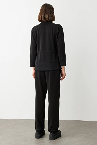 ON Beli Bağcıklı Dik Yaka Ceket Siyah 54382