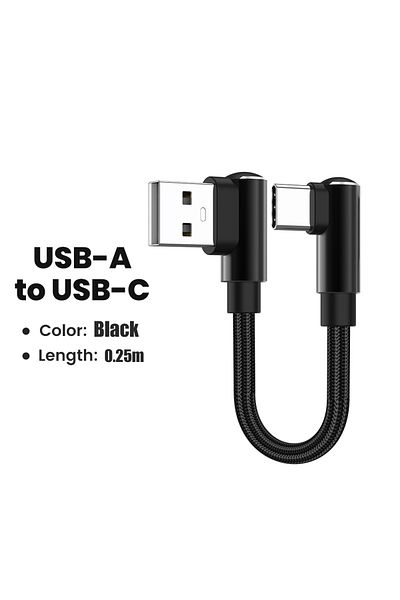 Choice 0.25M USB to C Black 0.25/0.5M Short Cable Dual Elbow USB A/Type C To Type C Cable 66W Fast Charging