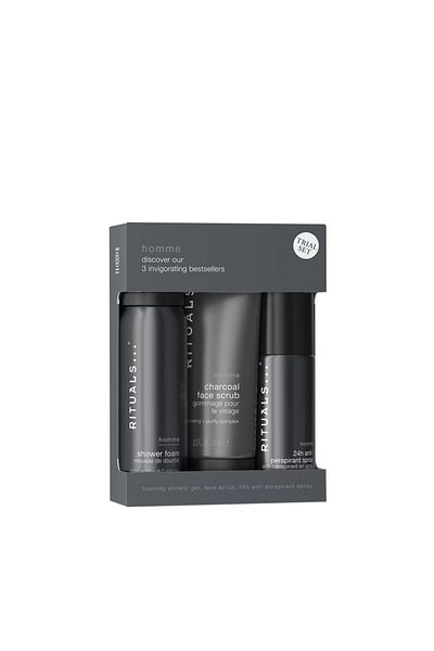 Rituals Set The Ritual Of Homme, Shower , 50ml Antiperspirant Spray, 50ml Charcoal Face Scrub, 70ml
