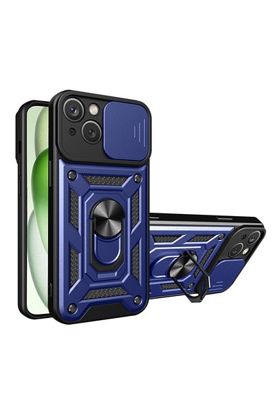 SKYDDAR INNOVATION Carcasă pentru iPhone 15 Plus, CamShield, albastră, set de autocolante