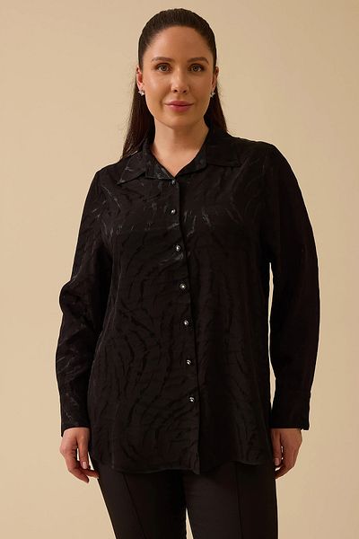 Gala-Xi Cămașă cu nasturi jacquard de mărime mare pentru femei Galaxi 4011 Negru