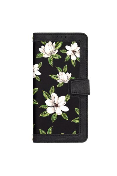 SKYDDAR INNOVATION Husă pentru iPhone 15 Plus, portofel floral, din piele ecologică, protecție 360°, neagră, set autocolante