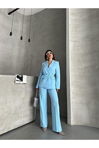 MYGİYİMİSTANBUL Belden Bağlamalı Blazer Ceket Pantolon Takım