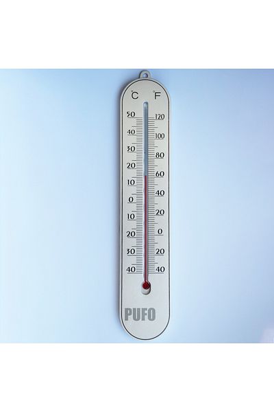 PUFO Simple wall thermometer for indoor/outdoor use, 25 x 5 cm, silver