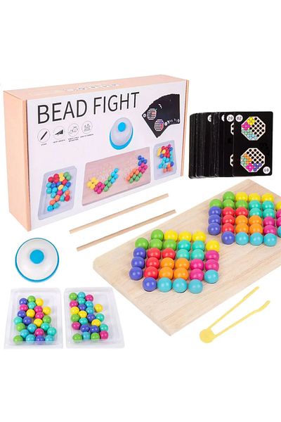 OEM Joc de atentie, rabdare, sortare si indemanare, 64 bile colorate din lemn si accesorii, Montessori