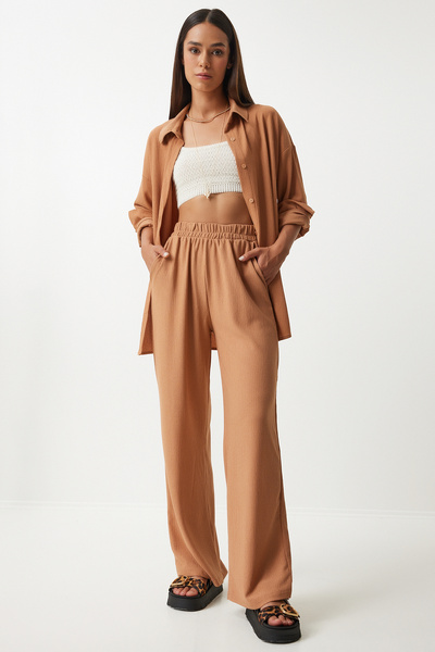 Lovelyİstanbul Comfortable Knitted Shirt and Trousers Set - Biscuit Lkh0001