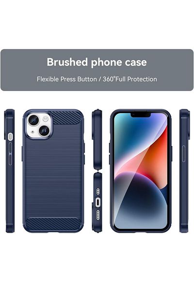 SKYDDAR INNOVATION Carcasă pentru iPhone 15 Plus, silicon carbon, subțire, cu textură din fibră de carbon, albastră, cu autocolant inclus