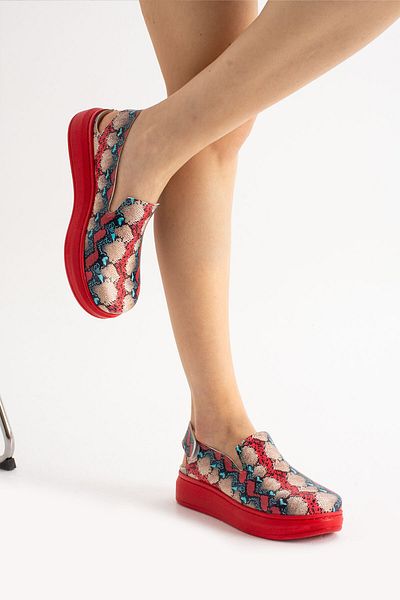DOGİYE 1039 Colorful Snakeskin Velcro Red Sole Platform Sandals