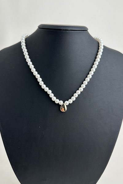 Modex Drop Figured Row White Pearl Necklace (32cm)
