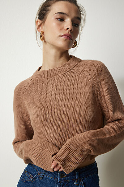 Lovelyİstanbul Crew Deck Crop Tricoturi Pulover Biscuit Lmc0020