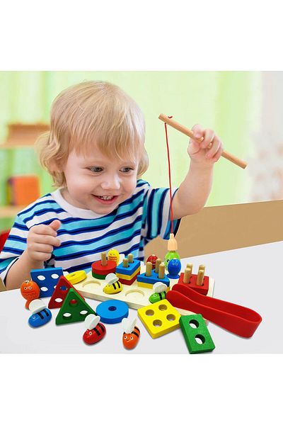 OEM Joc de pescuit 2 in 1, sortator forme si pescuit, din lemn, Montessori