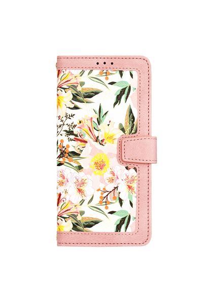 SKYDDAR INNOVATION Husă pentru iPhone 15 Plus, portofel floral, din piele ecologică, protecție 360°, roz, set autocolante