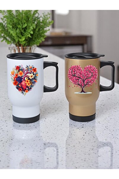 lili hediyelik ترمس ستانلس ستيل على شكل قلب بمقبضين 450 مل