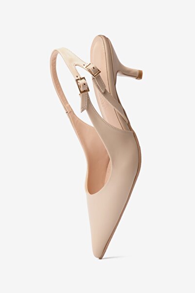 Seniorah Beige Skin Double Buckle Women's Heeled Shoes